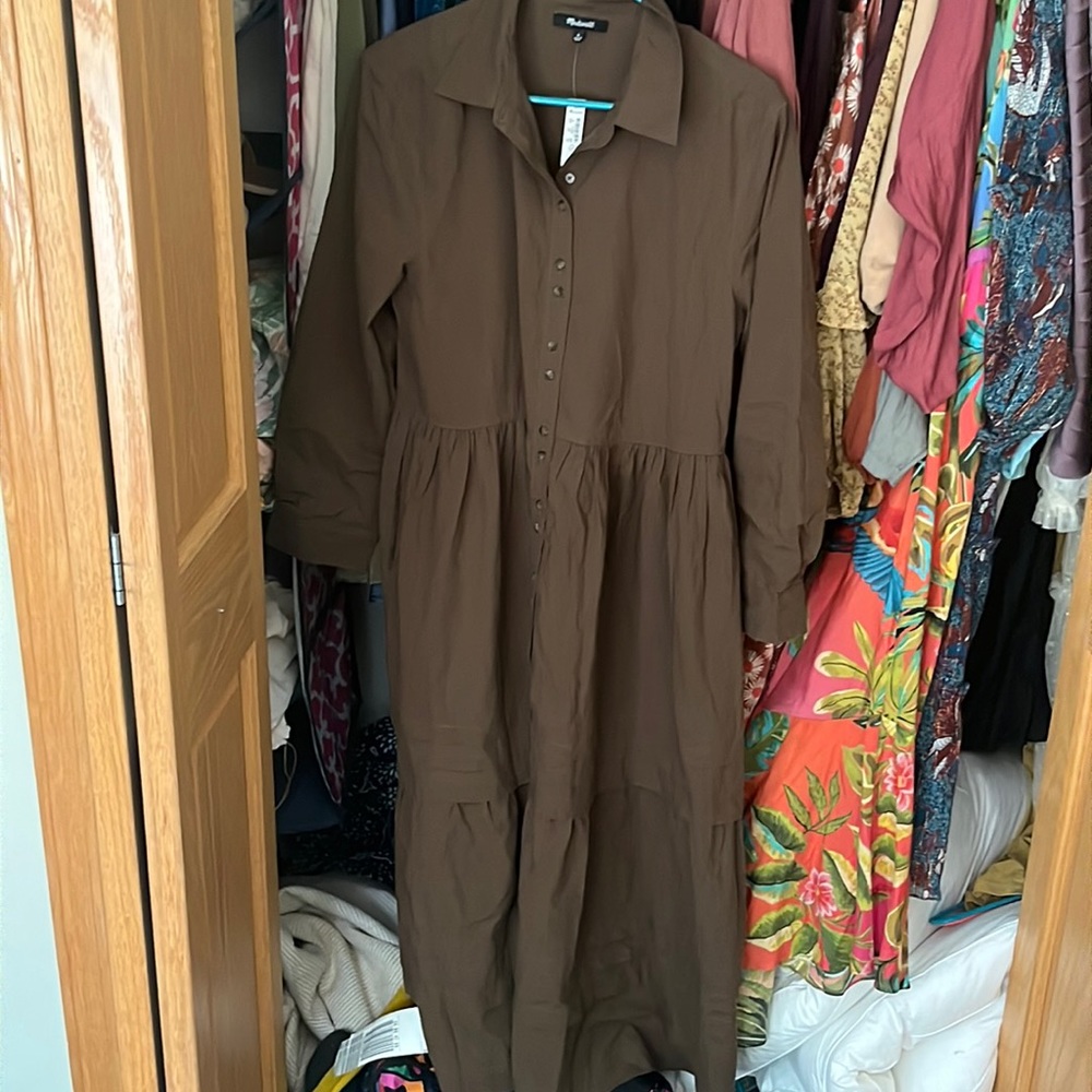 NWT madewell cotton maxi shirt dress brown